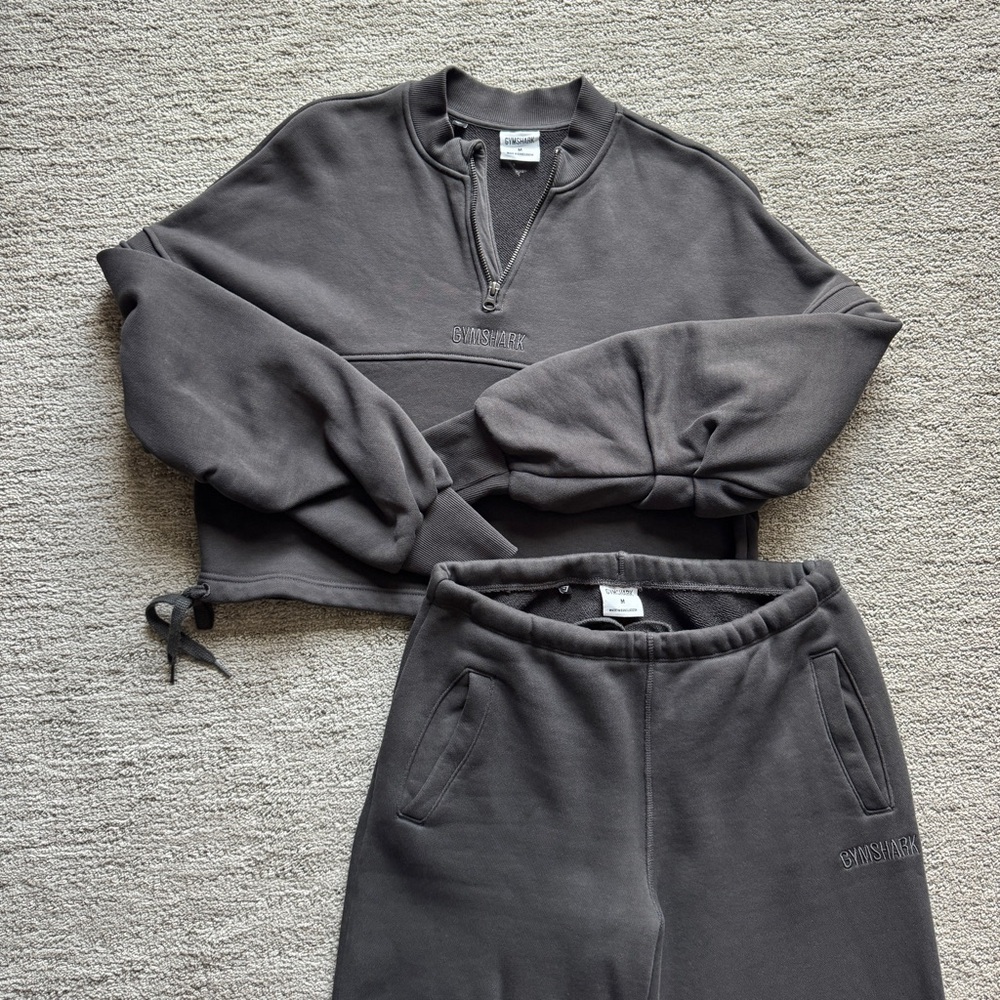 Gymshark Grey Lounge Set – Sold Out Joggers + Cropped Half-Zip – Size Medium